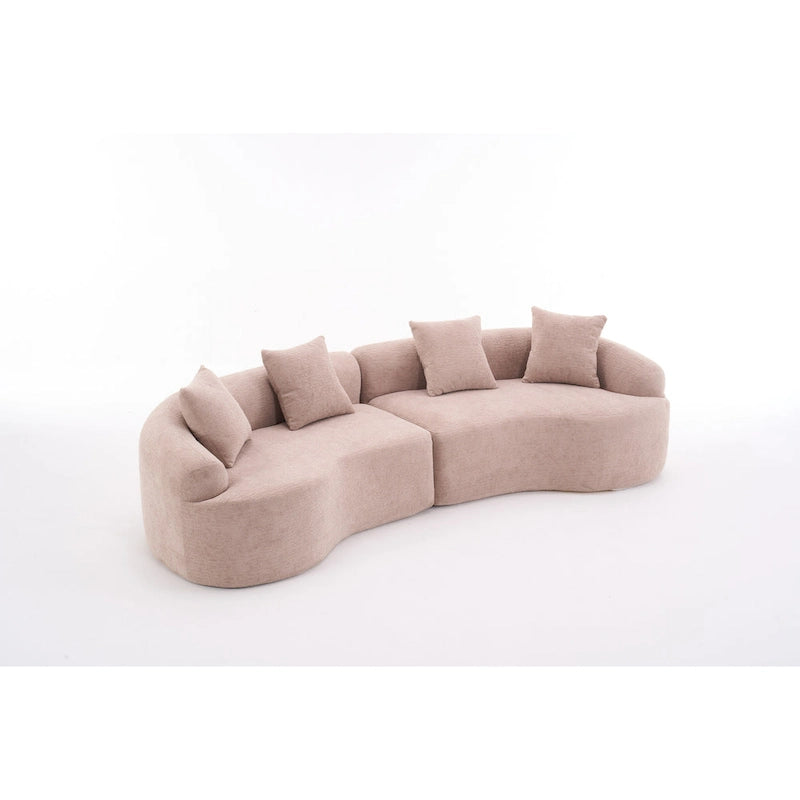 Canapé incurvé en mousse avec oreillers, gris / bleu / beige / marron / blanc / vert / orange – 4 places