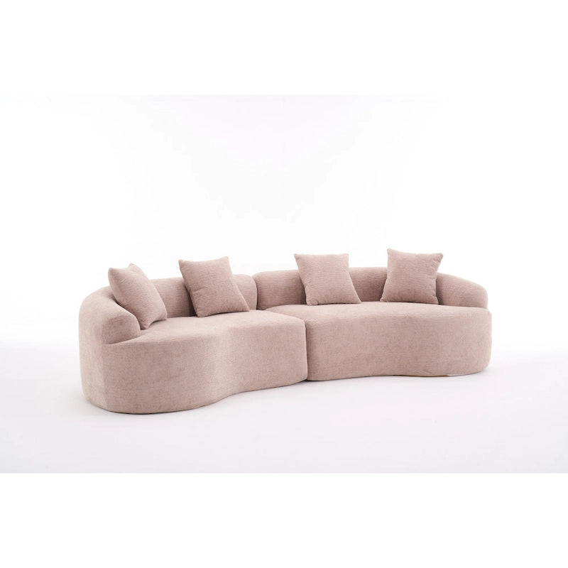 Canapé incurvé en mousse avec oreillers, gris / bleu / beige / marron / blanc / vert / orange – 4 places