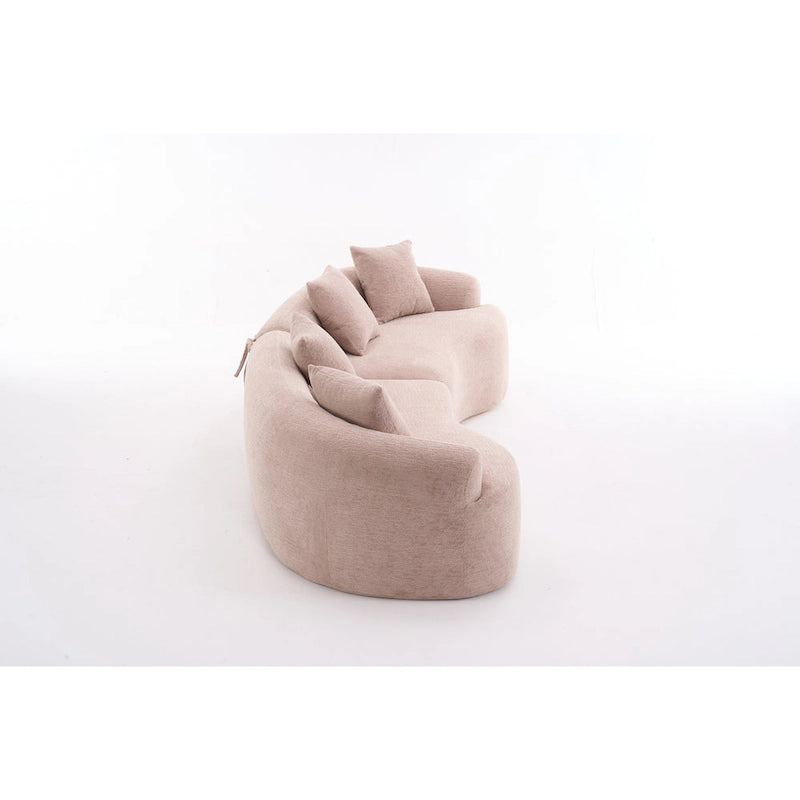 Canapé incurvé en mousse avec oreillers, gris / bleu / beige / marron / blanc / vert / orange – 4 places