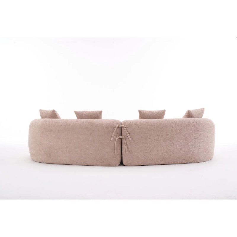 Canapé incurvé en mousse avec oreillers, gris / bleu / beige / marron / blanc / vert / orange – 4 places