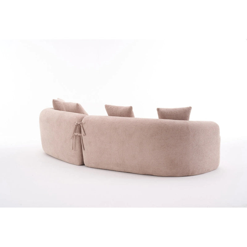 Canapé incurvé en mousse avec oreillers, gris / bleu / beige / marron / blanc / vert / orange – 4 places