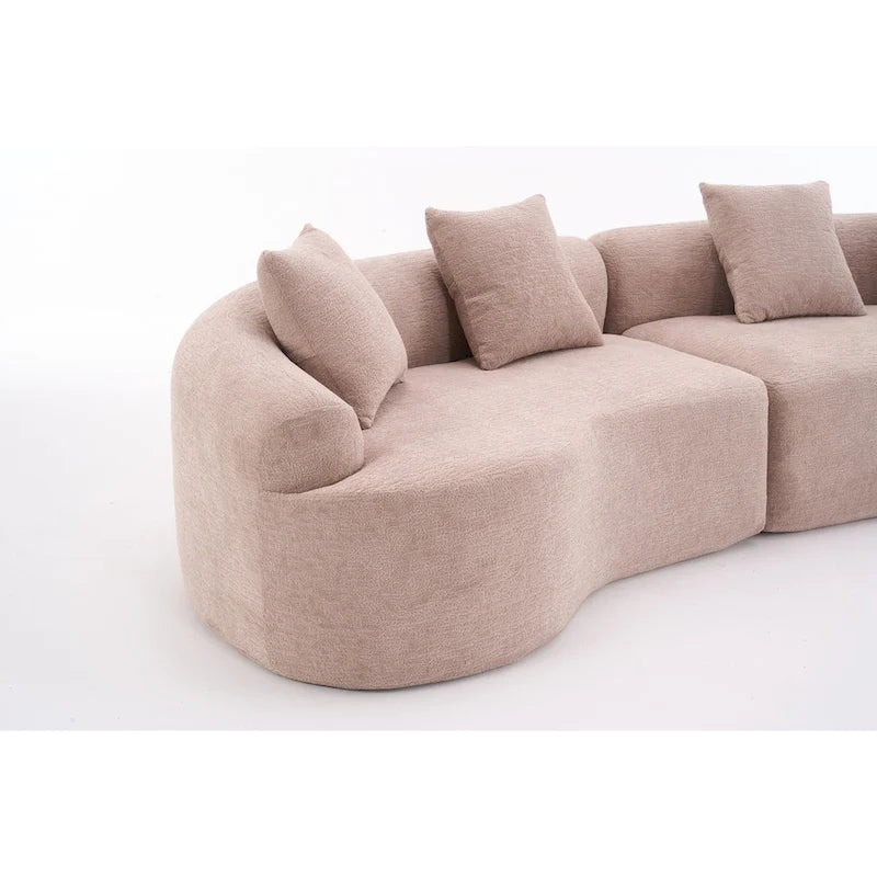 Canapé incurvé en mousse avec oreillers, gris / bleu / beige / marron / blanc / vert / orange – 4 places