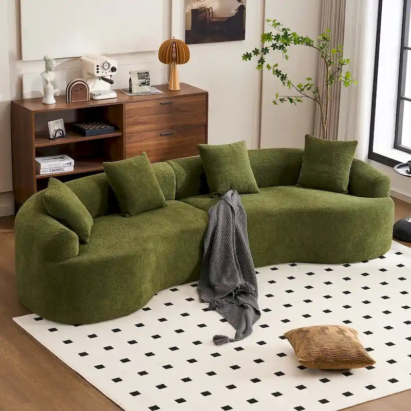 Canapé incurvé en mousse avec oreillers, gris / bleu / beige / marron / blanc / vert / orange – 4 places
