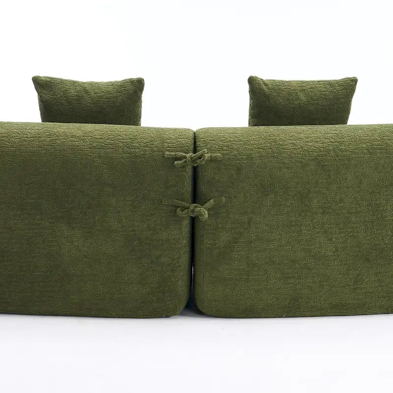 Canapé incurvé en mousse avec oreillers, gris / bleu / beige / marron / blanc / vert / orange – 4 places