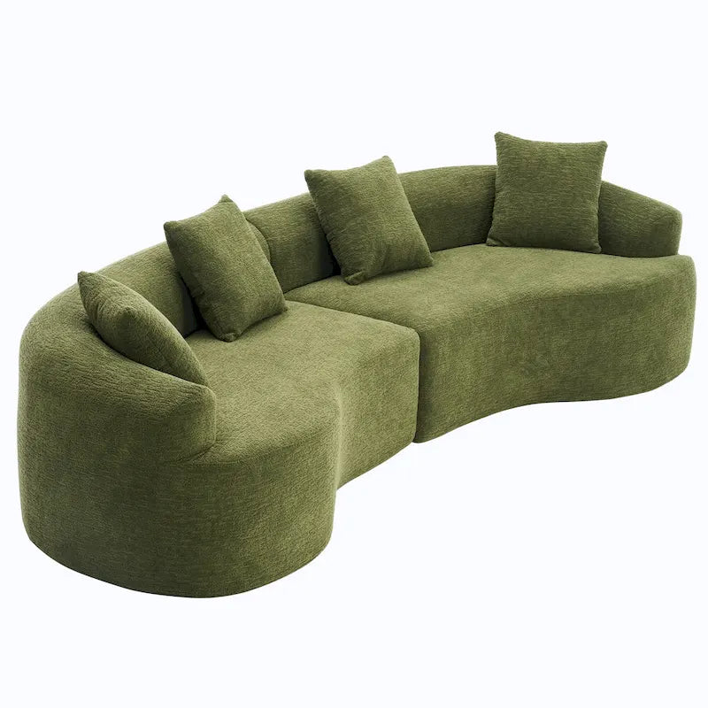 Canapé incurvé en mousse avec oreillers, gris / bleu / beige / marron / blanc / vert / orange – 4 places