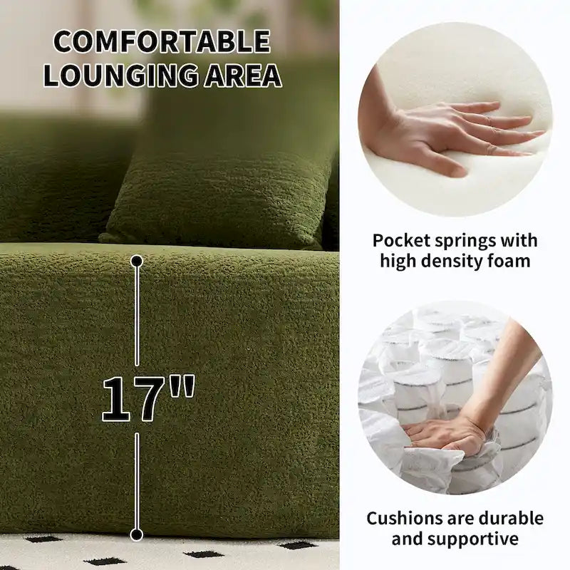 Canapé incurvé en mousse avec oreillers, gris / bleu / beige / marron / blanc / vert / orange – 4 places