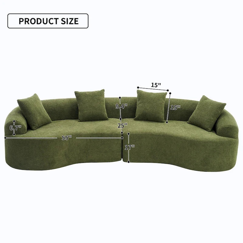 Canapé incurvé en mousse avec oreillers, gris / bleu / beige / marron / blanc / vert / orange – 4 places