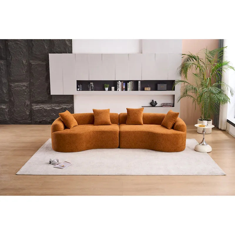 Canapé incurvé en mousse avec oreillers, gris / bleu / beige / marron / blanc / vert / orange – 4 places