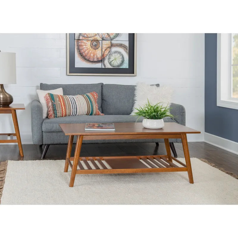 Table basse moderne du milieu du siècle de couleur marron avec étagère inférieure
