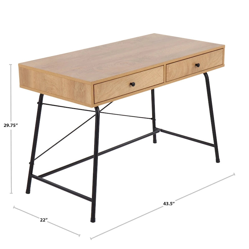Bureau de style industriel en bois brun et métal noir avec tiroir coulissant