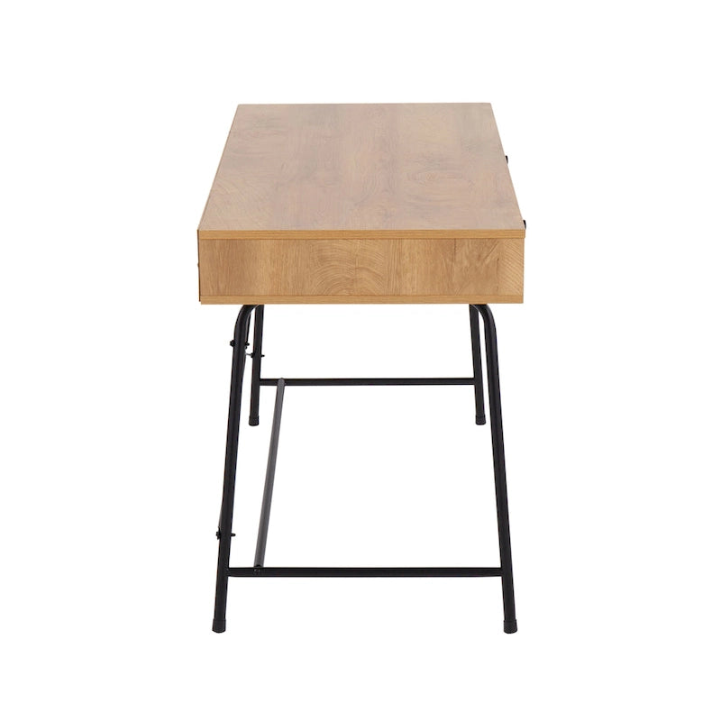 Bureau de style industriel en bois brun et métal noir avec tiroir coulissant