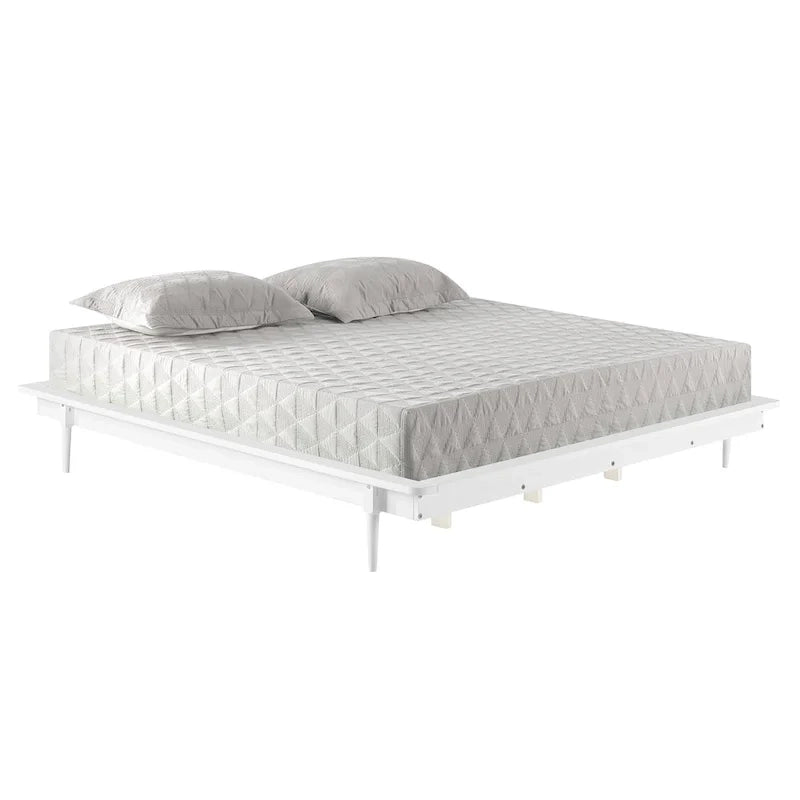 Lit plateforme King en pin massif avec pieds effilés, couleur caramel, noyer, blanc, chêne clair – 1 personne