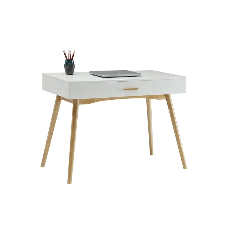 Bureau d'écriture du milieu du siècle avec 1 tiroir et pieds fuselés, blanc / noir / java / gris