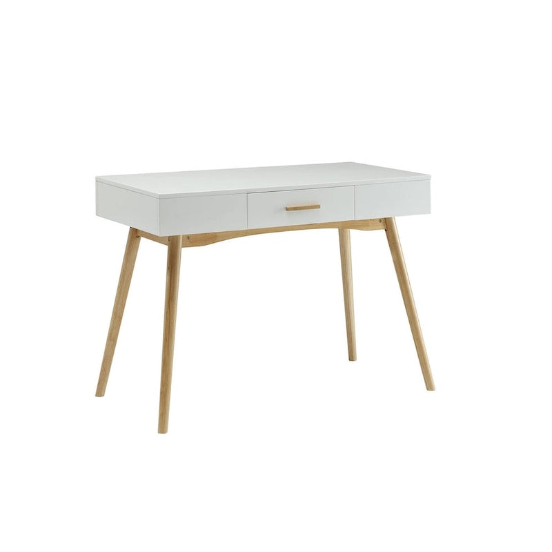 Bureau d'écriture du milieu du siècle avec 1 tiroir et pieds fuselés, blanc / noir / java / gris