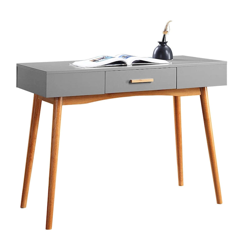 Bureau d'écriture du milieu du siècle avec 1 tiroir et pieds fuselés, blanc / noir / java / gris