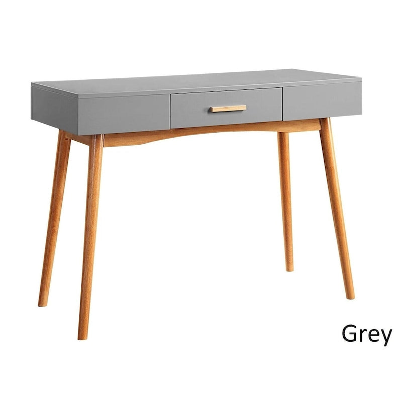 Bureau d'écriture du milieu du siècle avec 1 tiroir et pieds fuselés, blanc / noir / java / gris