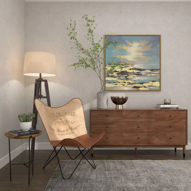 Fauteuil papillon en cuir fait main marron-beige / blanc avec piètement en métal noir – 1 place