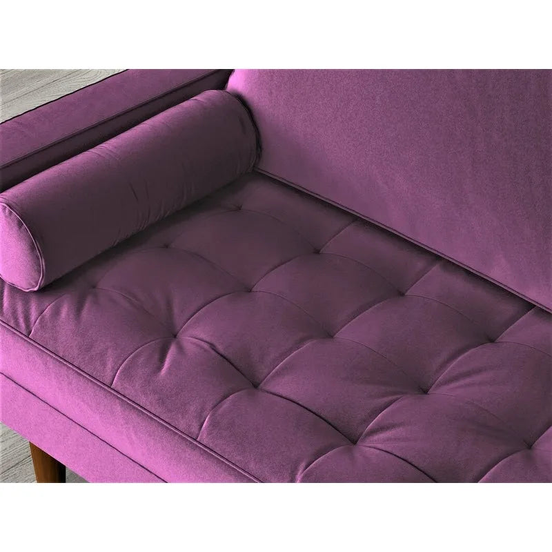 Causeuse capitonnée en velours mi-siècle avec pieds en bois – 2 places – Aubergine / Cyan / Doré / Noir / Gris / Bleu espace / Bleu de Prusse