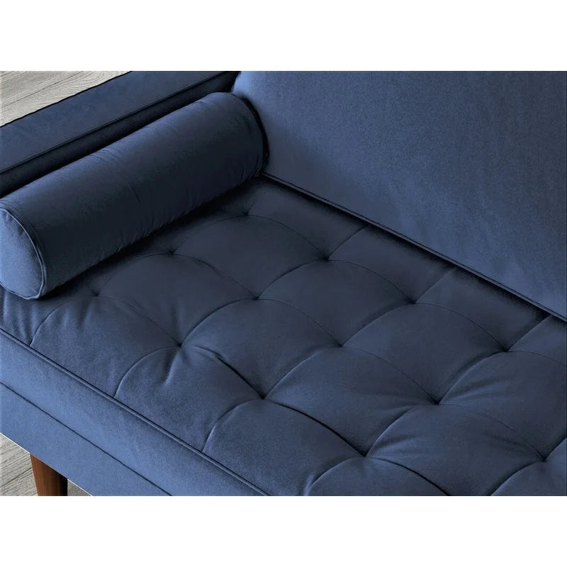 Causeuse capitonnée en velours mi-siècle avec pieds en bois – 2 places – Aubergine / Cyan / Doré / Noir / Gris / Bleu espace / Bleu de Prusse