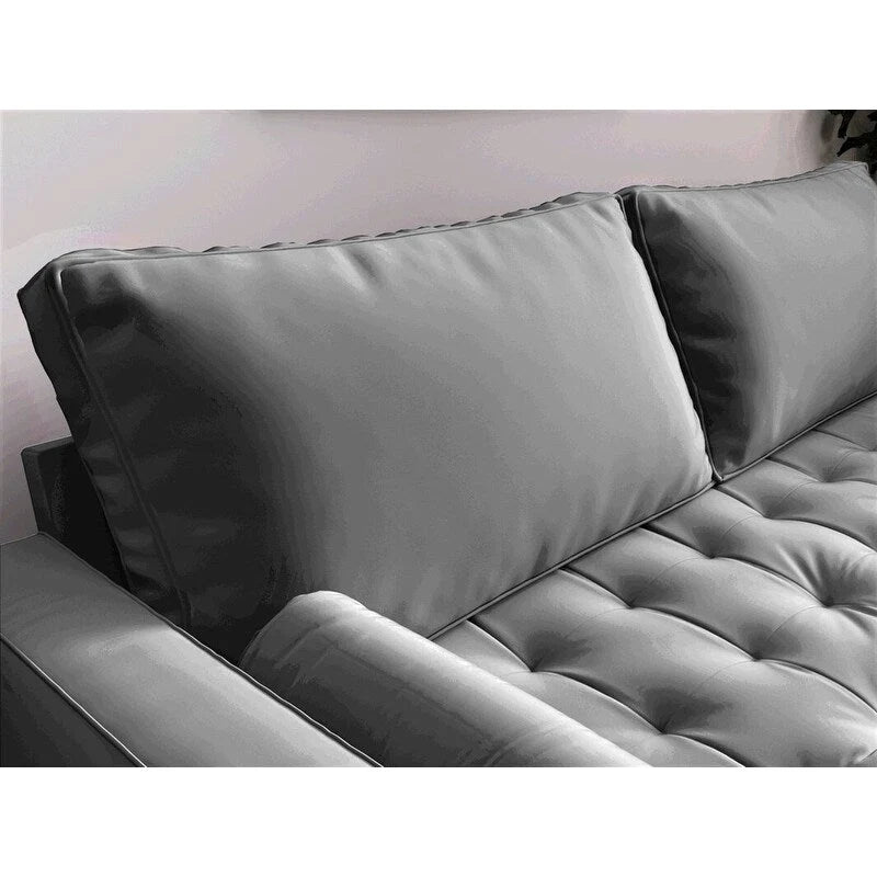 Causeuse capitonnée en velours mi-siècle avec pieds en bois – 2 places – Aubergine / Cyan / Doré / Noir / Gris / Bleu espace / Bleu de Prusse