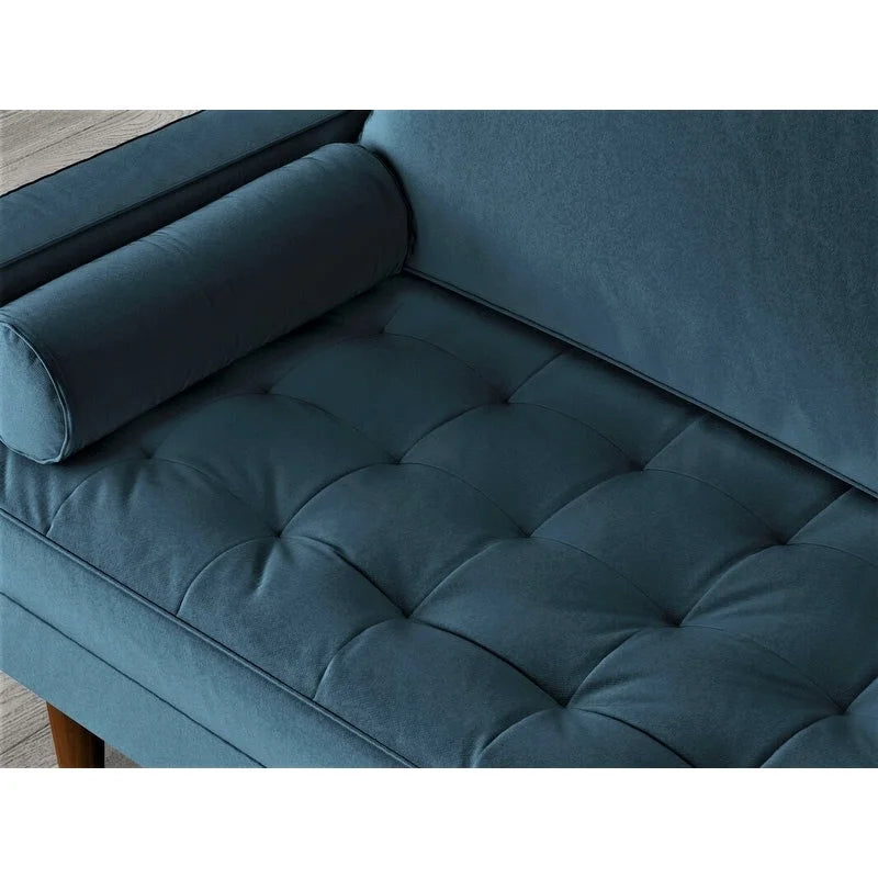 Causeuse capitonnée en velours mi-siècle avec pieds en bois – 2 places – Aubergine / Cyan / Doré / Noir / Gris / Bleu espace / Bleu de Prusse