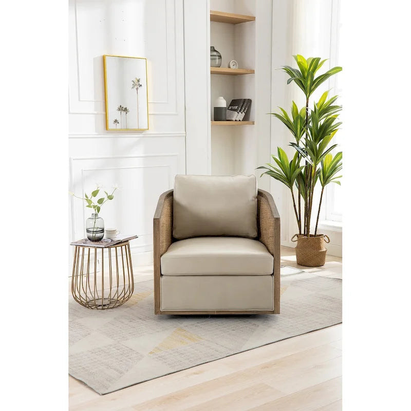 Fauteuil pivotant à 360° en tissu gris/beige/marron/noir carbone/gris huître avec base en métal – 1 place