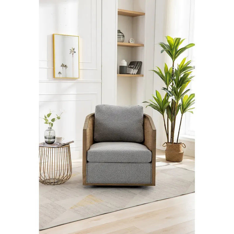 Fauteuil pivotant à 360° en tissu gris/beige/marron/noir carbone/gris huître avec base en métal – 1 place