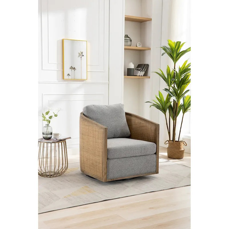 Fauteuil pivotant à 360° en tissu gris/beige/marron/noir carbone/gris huître avec base en métal – 1 place