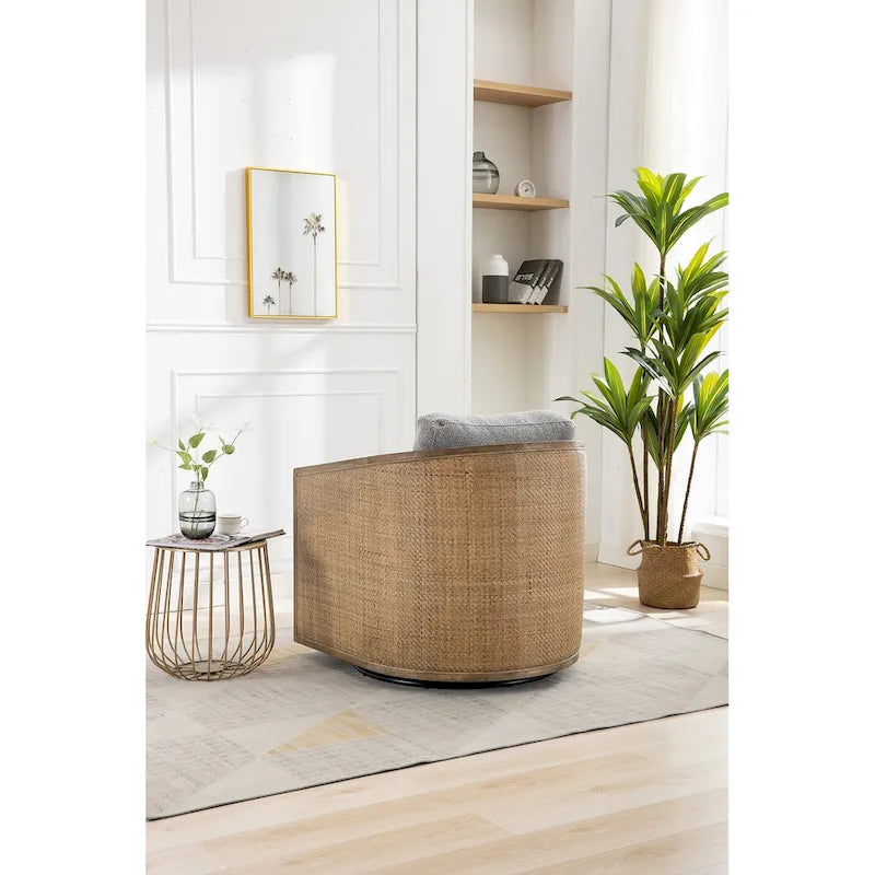 Fauteuil pivotant à 360° en tissu gris/beige/marron/noir carbone/gris huître avec base en métal – 1 place