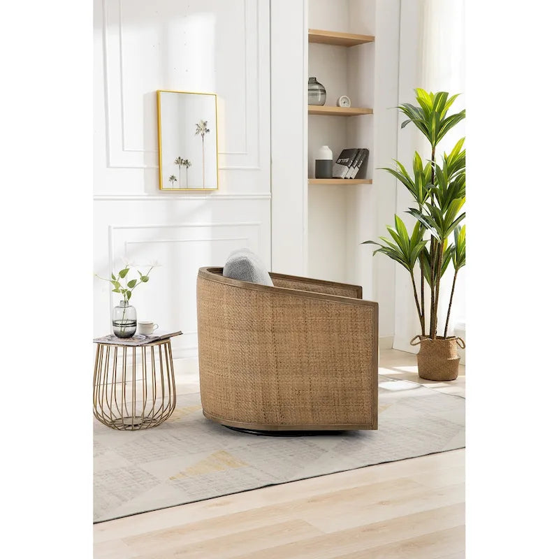 Fauteuil pivotant à 360° en tissu gris/beige/marron/noir carbone/gris huître avec base en métal – 1 place