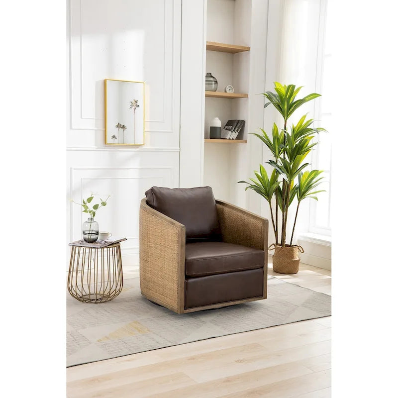 Fauteuil pivotant à 360° en tissu gris/beige/marron/noir carbone/gris huître avec base en métal – 1 place