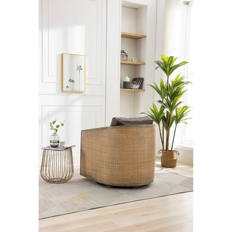Fauteuil pivotant à 360° en tissu gris/beige/marron/noir carbone/gris huître avec base en métal – 1 place