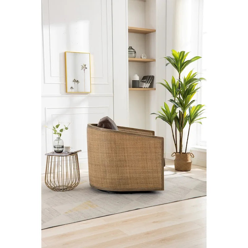Fauteuil pivotant à 360° en tissu gris/beige/marron/noir carbone/gris huître avec base en métal – 1 place