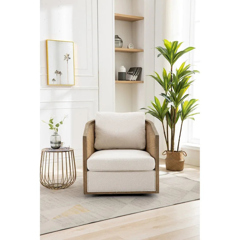 Fauteuil pivotant à 360° en tissu gris/beige/marron/noir carbone/gris huître avec base en métal – 1 place