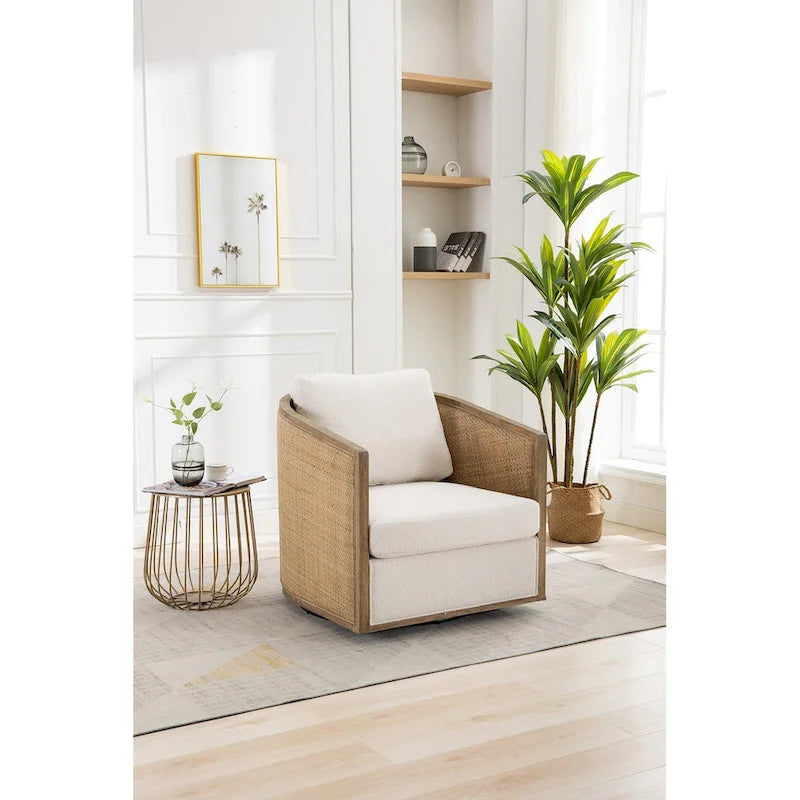 Fauteuil pivotant à 360° en tissu gris/beige/marron/noir carbone/gris huître avec base en métal – 1 place