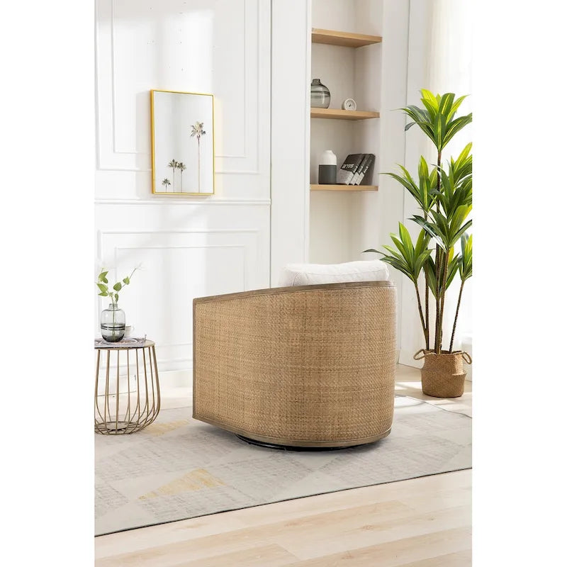 Fauteuil pivotant à 360° en tissu gris/beige/marron/noir carbone/gris huître avec base en métal – 1 place