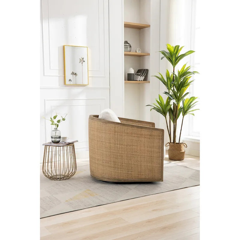 Fauteuil pivotant à 360° en tissu gris/beige/marron/noir carbone/gris huître avec base en métal – 1 place