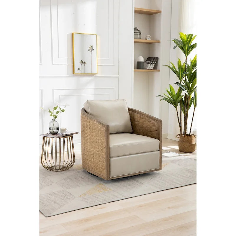 Fauteuil pivotant à 360° en tissu gris/beige/marron/noir carbone/gris huître avec base en métal – 1 place