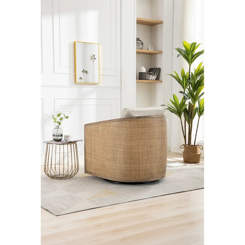 Fauteuil pivotant à 360° en tissu gris/beige/marron/noir carbone/gris huître avec base en métal – 1 place