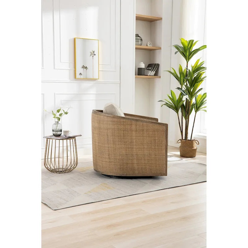 Fauteuil pivotant à 360° en tissu gris/beige/marron/noir carbone/gris huître avec base en métal – 1 place