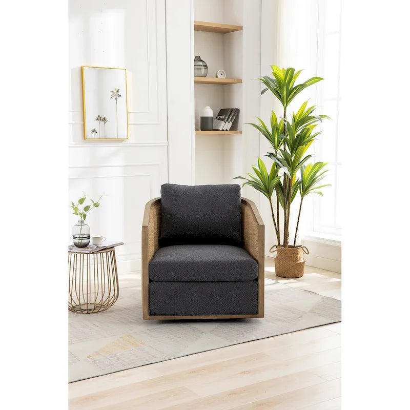 Fauteuil pivotant à 360° en tissu gris/beige/marron/noir carbone/gris huître avec base en métal – 1 place