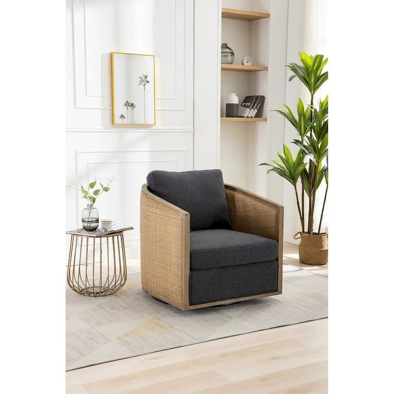 Fauteuil pivotant à 360° en tissu gris/beige/marron/noir carbone/gris huître avec base en métal – 1 place