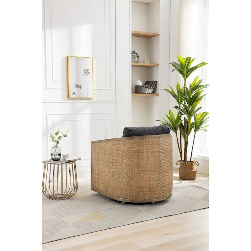 Fauteuil pivotant à 360° en tissu gris/beige/marron/noir carbone/gris huître avec base en métal – 1 place