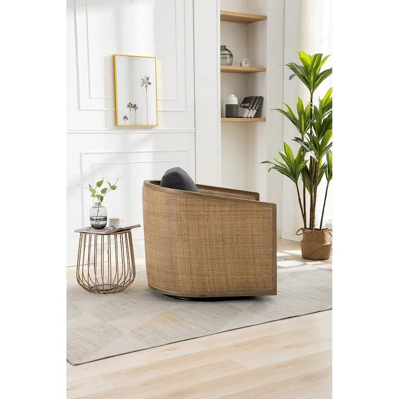 Fauteuil pivotant à 360° en tissu gris/beige/marron/noir carbone/gris huître avec base en métal – 1 place