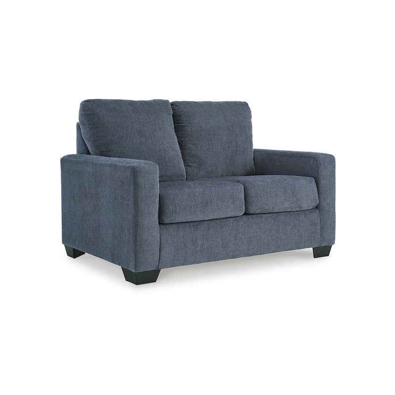 Canapé-lit double en polyester étain/bleu marine avec matelas en mousse à mémoire de forme intégré – 2 places
