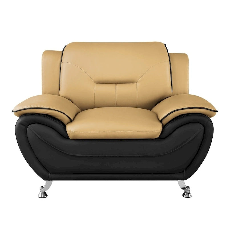 Fauteuil de club en similicuir camel et noir / noir / crème / gris / rouge avec accoudoirs rembourrés – 1 place