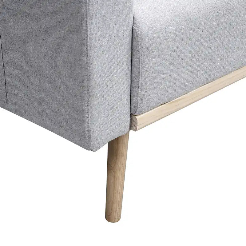 Causeuse mi-siècle en lin gris foncé/gris clair et naturel avec port USB, poche pour magazines et 2 oreillers – 2 places