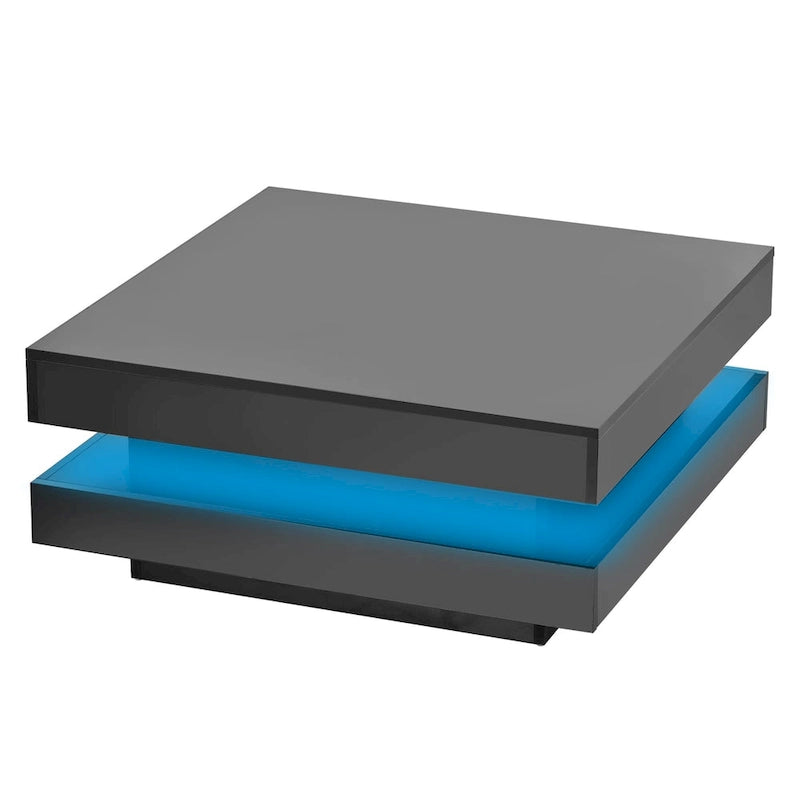Table basse carrée à 2 niveaux blanc/noir laqué avec ruban LED 16 couleurs