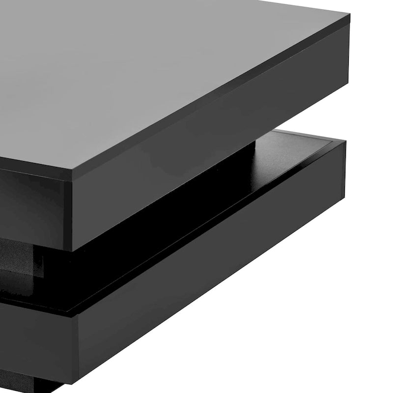 Table basse carrée à 2 niveaux blanc/noir laqué avec ruban LED 16 couleurs