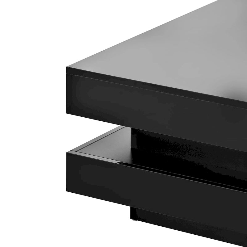 Table basse carrée à 2 niveaux blanc/noir laqué avec ruban LED 16 couleurs